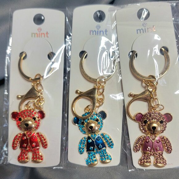 3 Mint Sparkling Rhinestone Teddy Bear Bag/Keychain Charms ~ NWOT - Picture 1 of 3